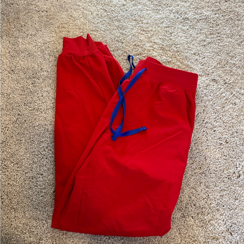 Figs Red Pants with Blue Drawstring